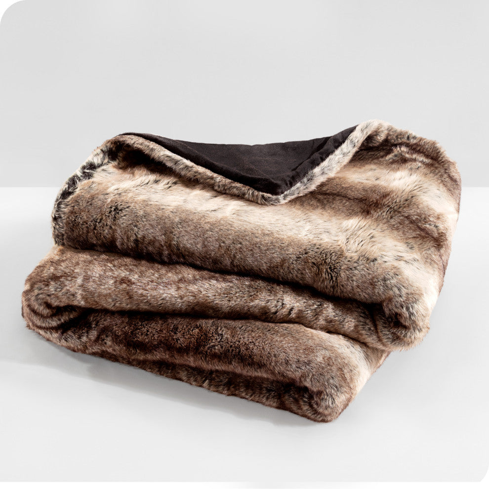 Faux Fur Blanket Ultra-Soft, Cozy, Neutral Hombre Stripe, Oversized, 60"x80"