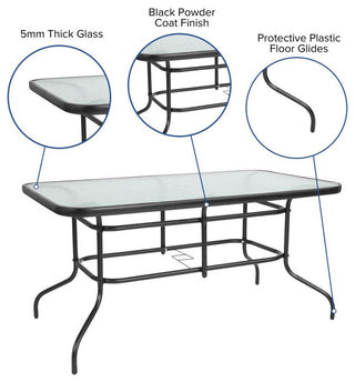 Brazos 7 Pc Outdoor Dining Set 55" Table, 6 Stack Chairs, Brown