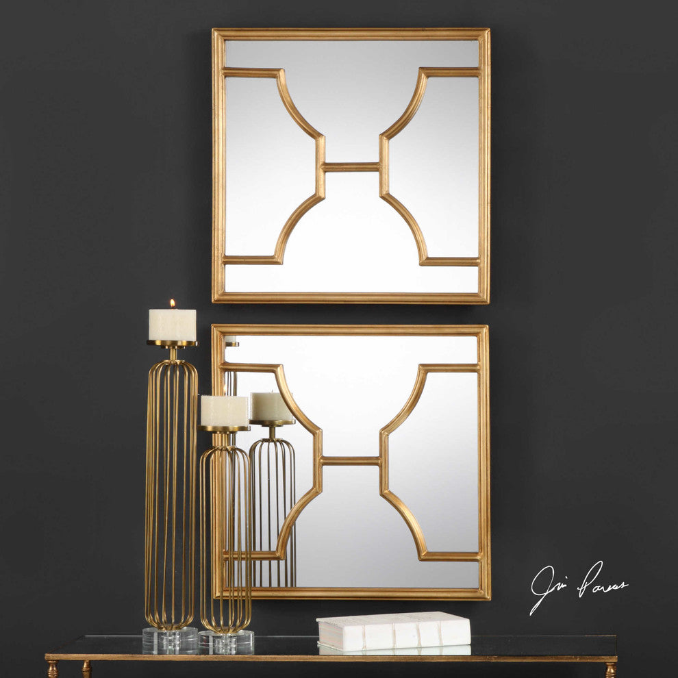 Misa Gold Square Mirrors, Set of 2