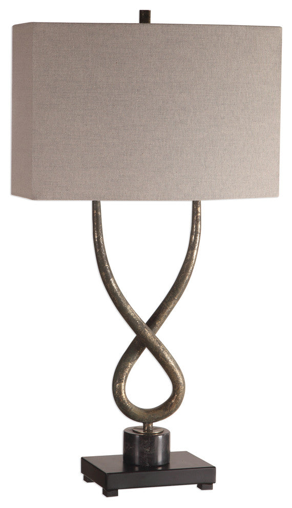 Rustic Modern Steel Twist Loop Table Lamp, Industrial Metal Knot Silver Bronze