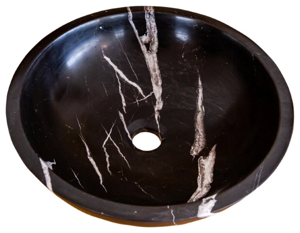Natural Stone Toros Black Marble Vessel Sink Bowl Polished (D)16" (H)6"
