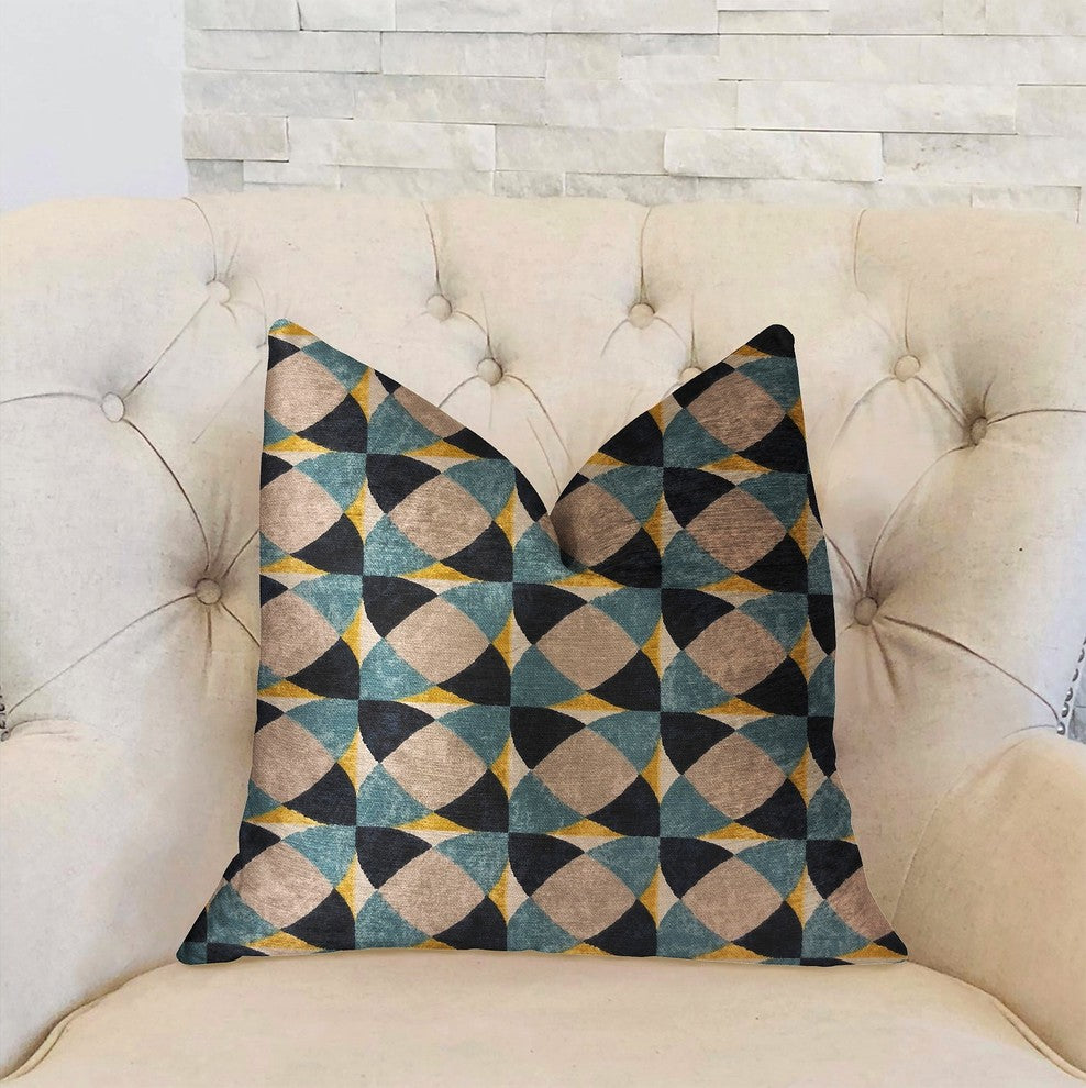 Shape Reflections Blue and Beige Luxury Throw Pillow, 12"x20"