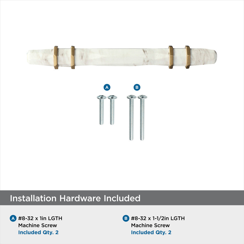 Carrione Cabinet Pull, Marble White/Golden Champagne, 3-3/4" Center-to-Center