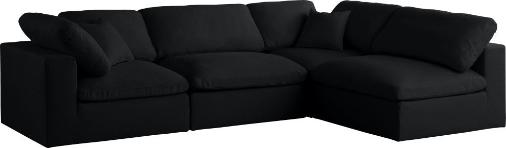 Plush Velvet / Down Standard Comfort L-Shaped Modular Sectional, Black, 4-Piece: 2 Armless Chair, 2 Corner Chair