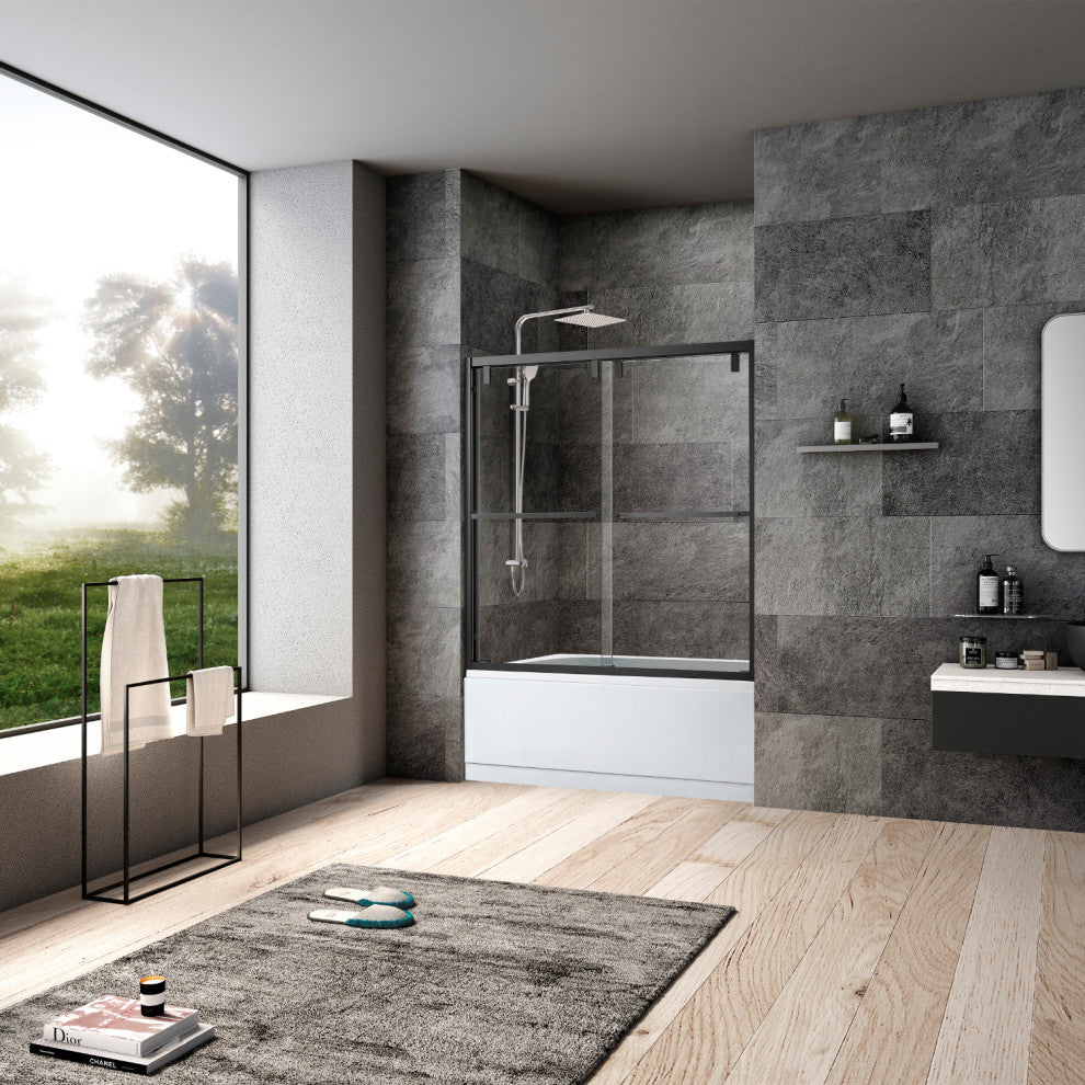 Brescia 60" W x 58" H Double Sliding Framed Tub Door, Matte Black