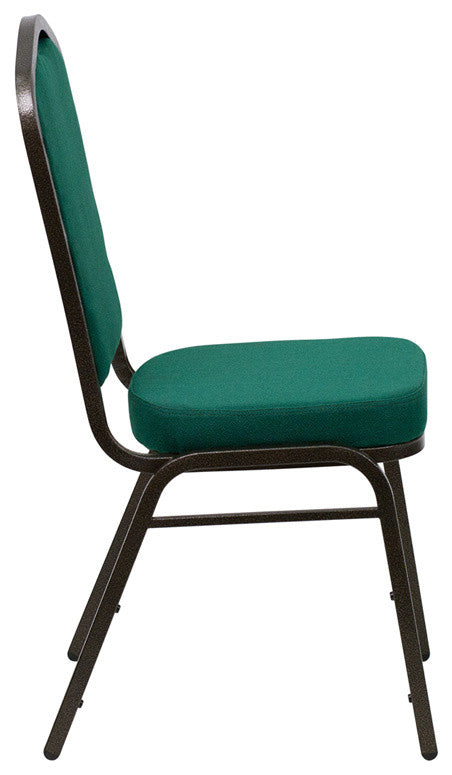 Crown Back Stacking Banquet Chair in Green Fabric - Gold Vein Frame