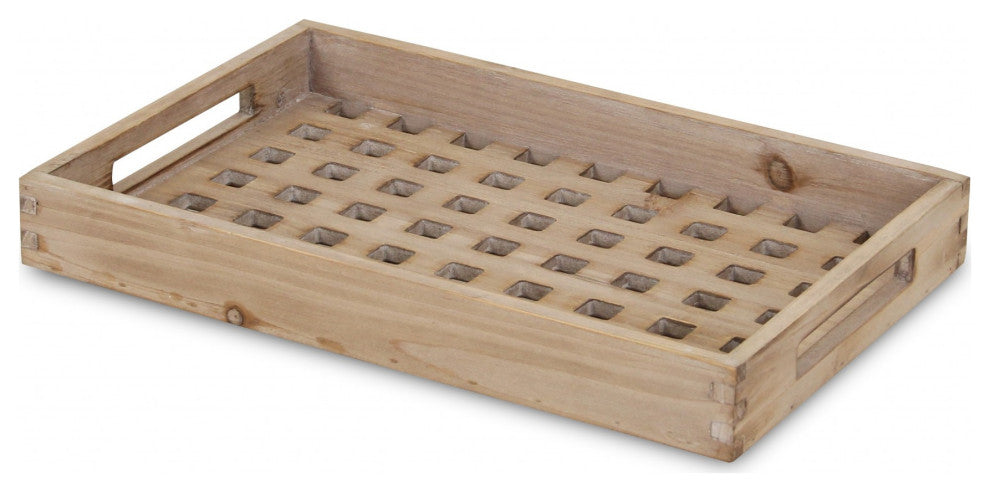 Brown Wood Grid Pattern Tray