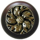 Chrysanthemum Walnut Wood Knob, Bright Brass