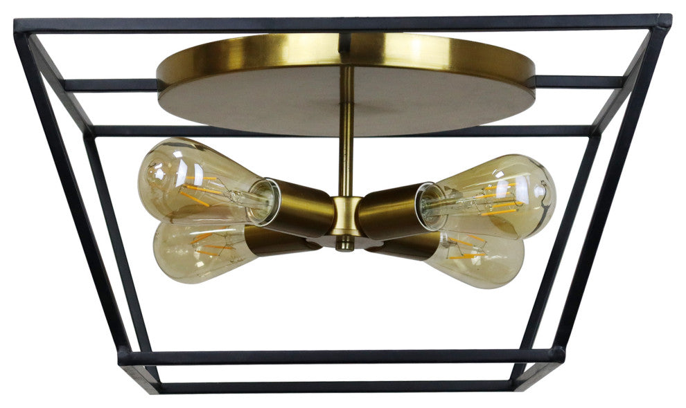 Farmhouse-Style Two-Toned 4 Light Ceiling Flush Fixture 18" Wide