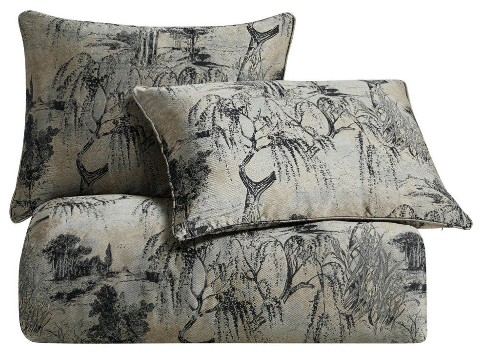 Pastoral Jacquard Duvet Cover Set, 3 Piece, Champagne, Queen