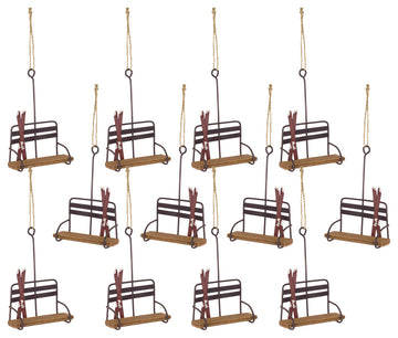 Ski Chair Lift Ornament, Set of 12, 5.25"H Wood/Metal