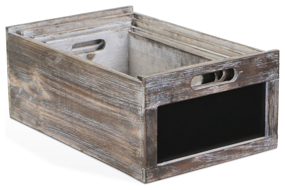 Set of 4 wood crates with front chalkboards