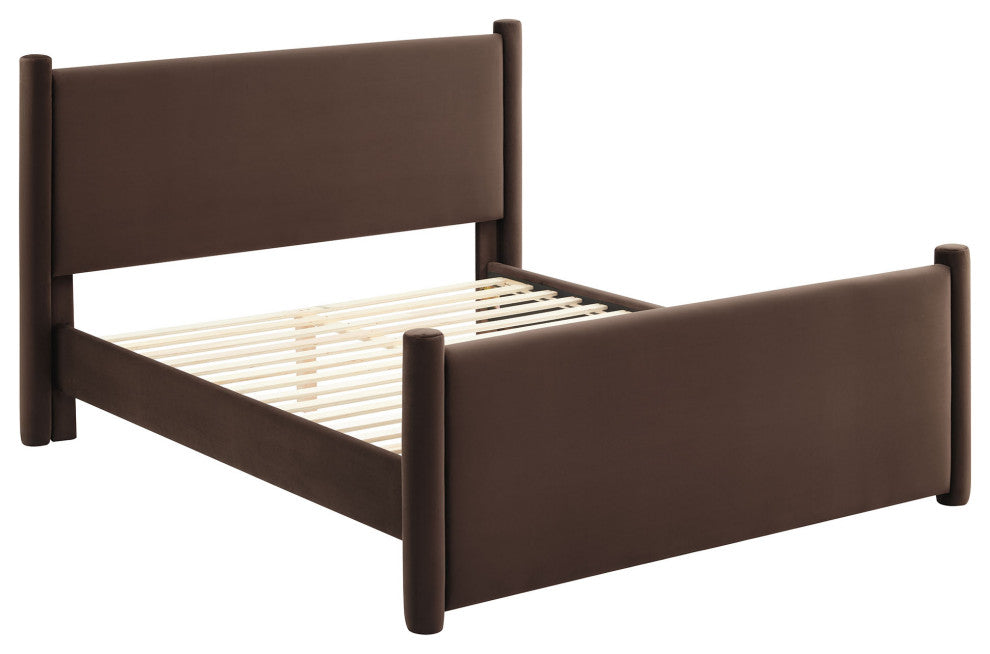 Rael Performance Velvet Queen Platform Bed, Chocolate Brown