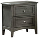 2 Drawers Wooden Night Stand With Flared Legs Gray