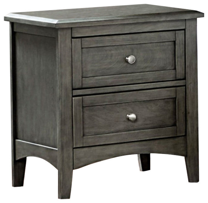 2 Drawers Wooden Night Stand With Flared Legs Gray