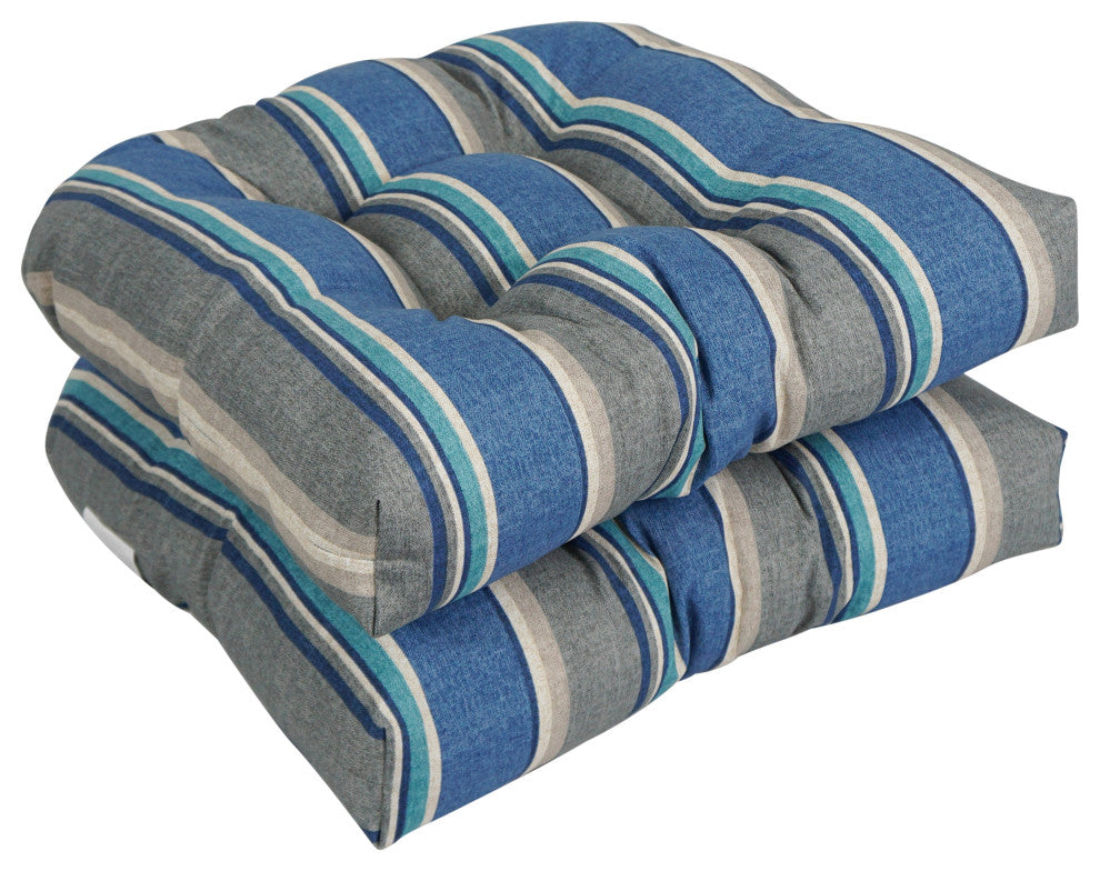 19" U-Shaped Patterned Tufted Dining Chair Cushions, Set of 2, Sovaro Denim
