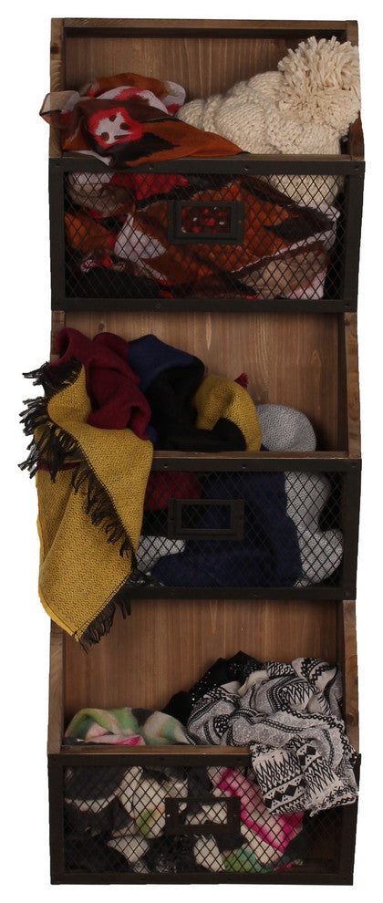 Burdock Wood Wall Vertical Storage Pockets, Rustic Brown