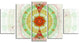 Cabalistic Fractal Green Sphere, Contemporary Wall Art Canvas, 60"x32", 5 Panels