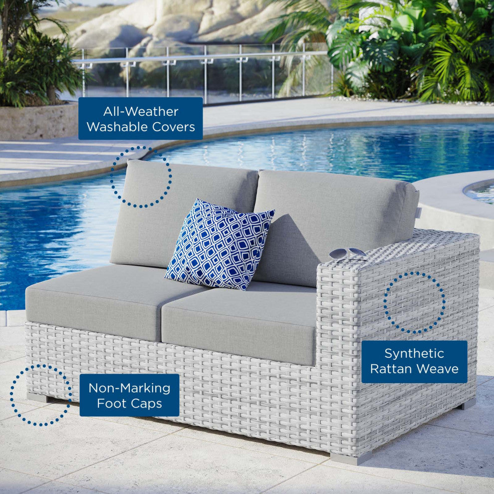 Lounge Loveseat Sofa, Rattan, Wicker, Gray, Modern, Outdoor Patio Bistro