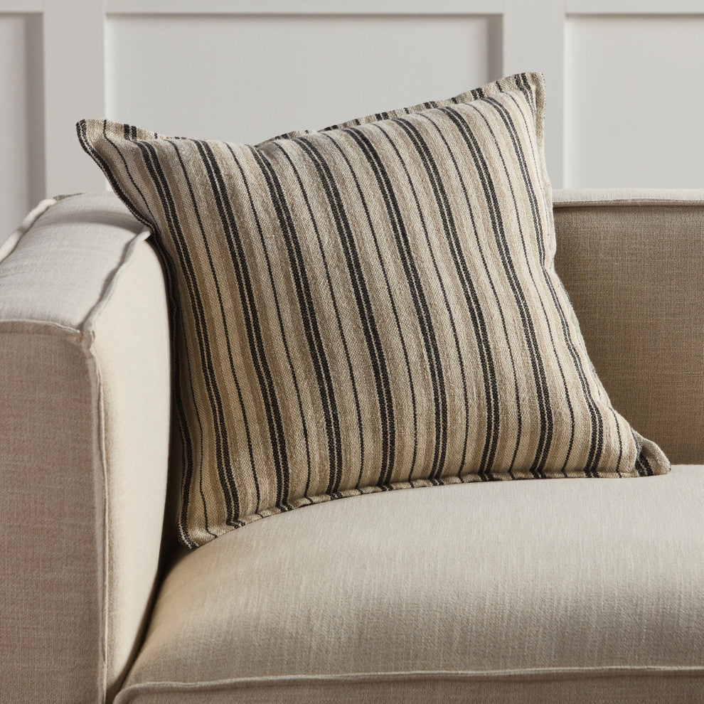 Jaipur Living Lucien Striped Pillow, Dark Brown/Cream, 20"x20", Down Fill