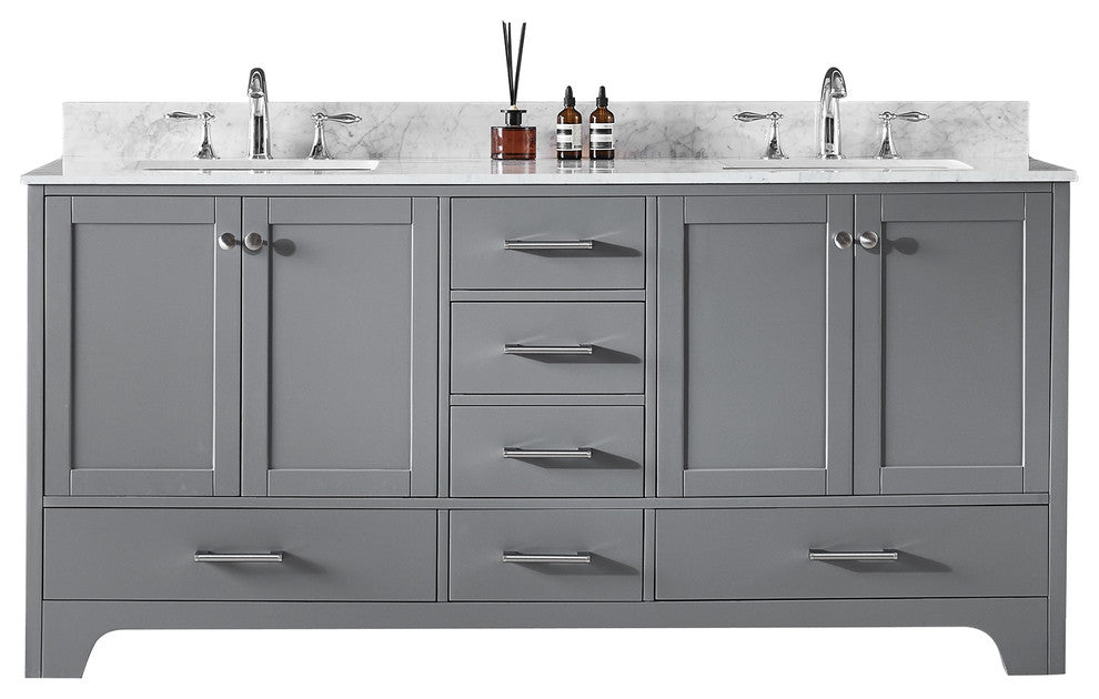 72" Double Sink Bathroom Vanity With Carrara Marble Top