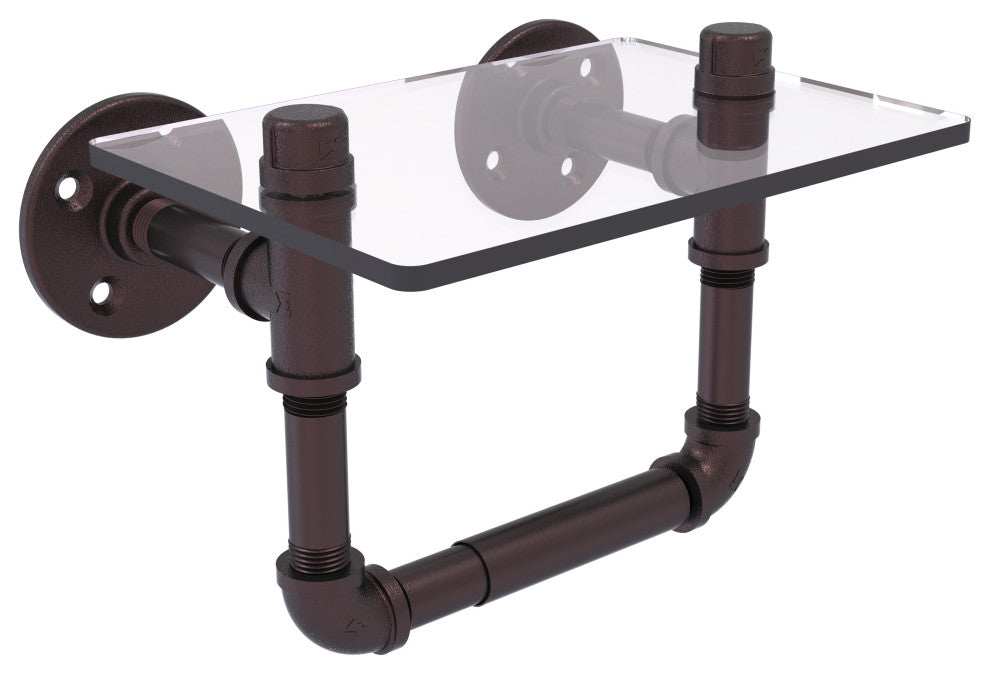 Pipeline Toilet Tissue Holder with Glass Shelf, Antique Bronze