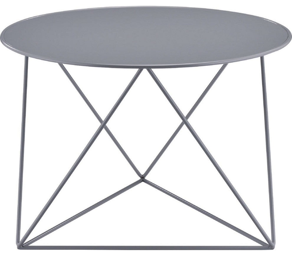 Benzara BM250330 Accent Table With Open Geometric Base and Round Top, Gray