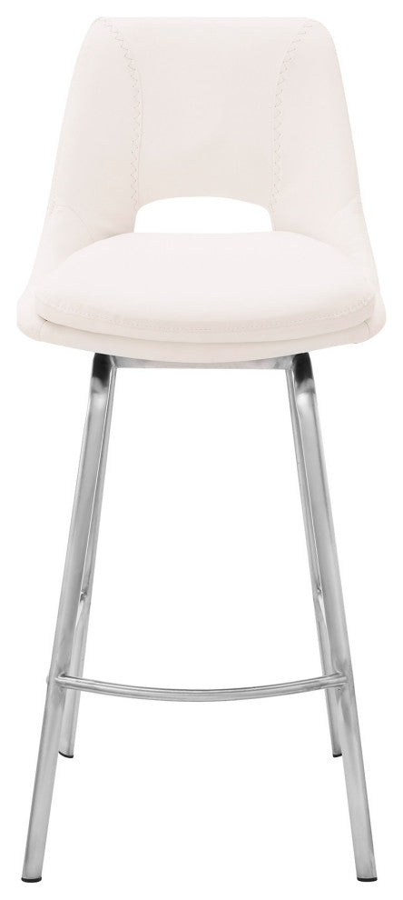 30" Elegant Gray Faux Leather Bar Stool With Stainless Steel Frame