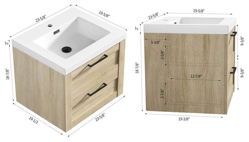 The Cosmo Wall Mounted Modern Bathroom Vanity, Ace, 24"