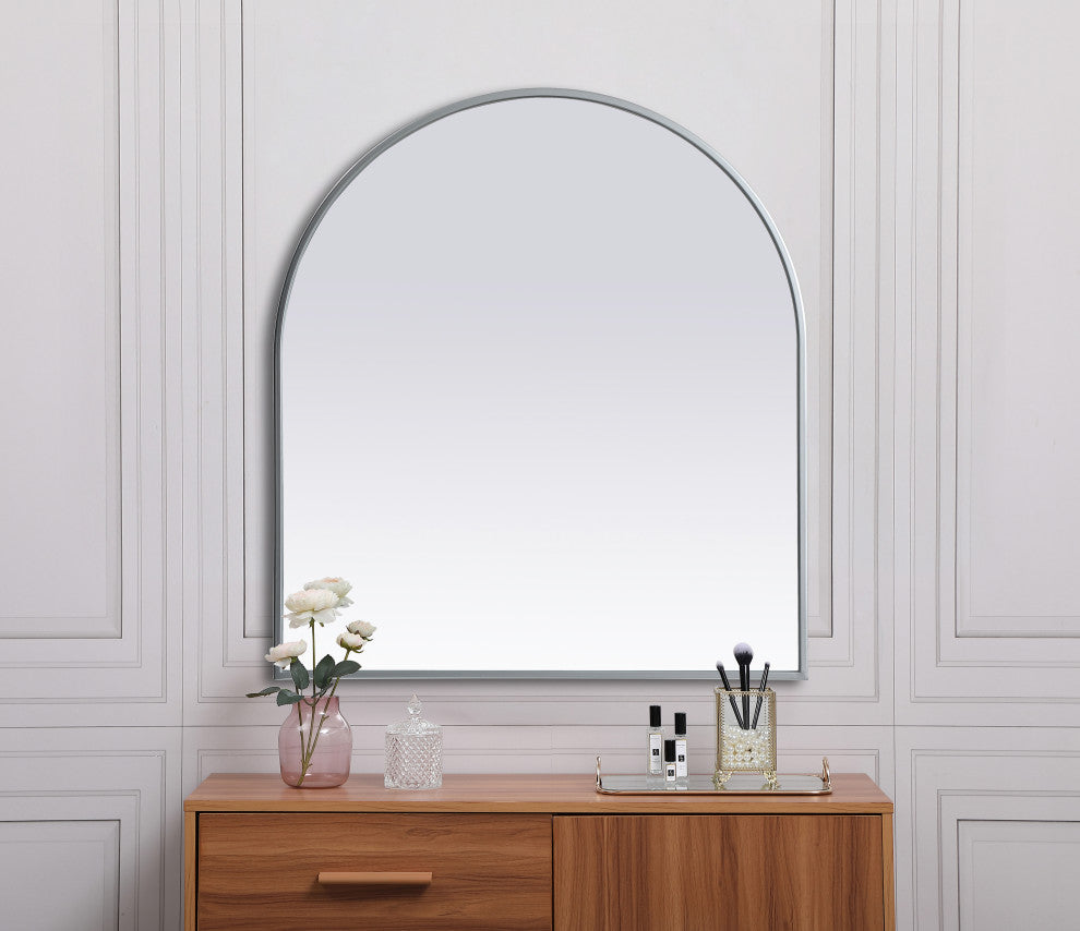 Metal Frame Arch Mirror 27X30 Inch, Silver