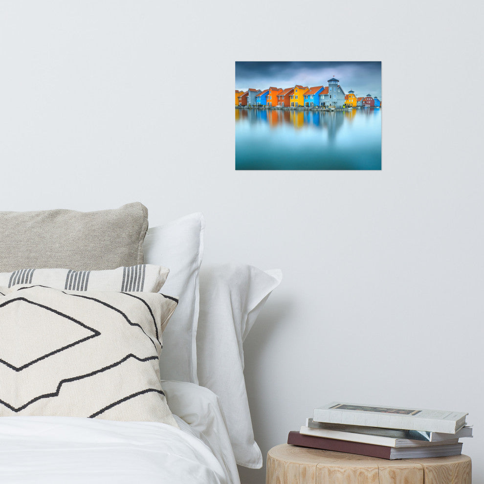 Blue Morning at Waters Edge Groningen Netherlands Wall Art Prints, 12" X 16"