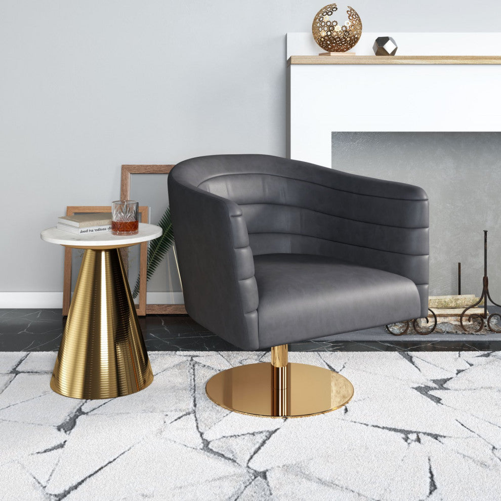 Accent Chair, Faux Vinyl Leather, Steel, Gray, Gold, Lounge Hospitality