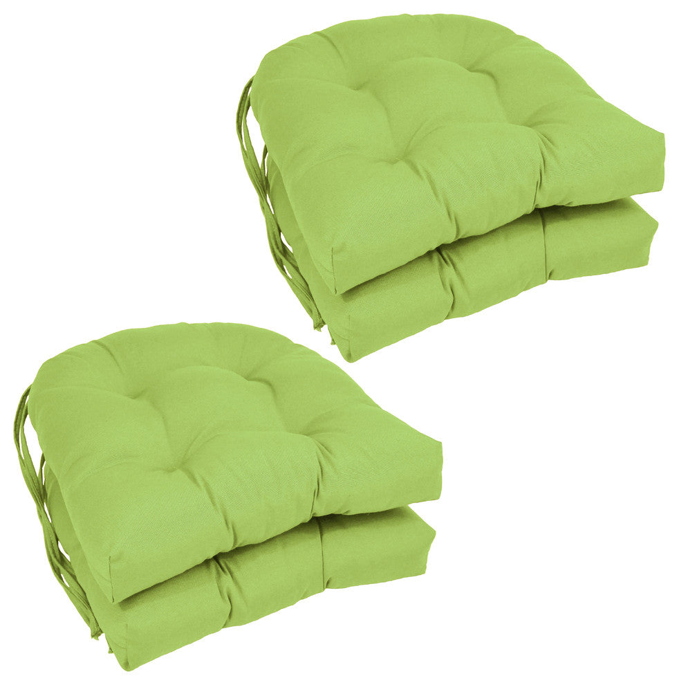 16" Solid Twill U-Shaped Tufted Chair Cushions, Set of 4, Mojito Lime