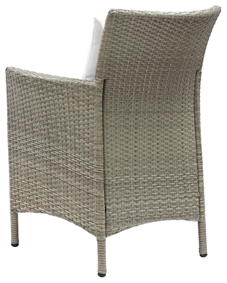 Side Dining Chair and Table Set, Rattan, Wicker, Gray White, Outdoor