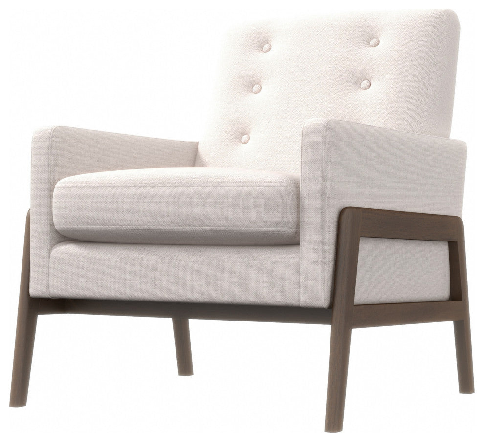 Stella Mid-Century Modern Tufted Back Upholstered Lounge Chair, Cream