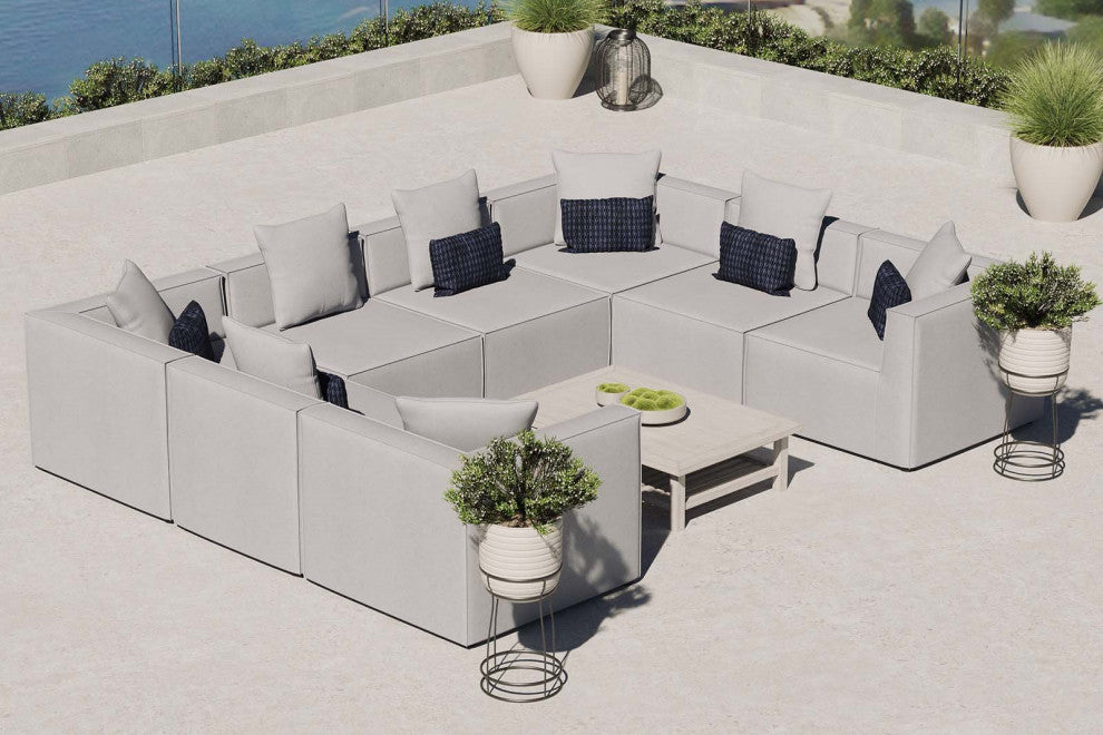 Lounge Sectional Sofa Set, Fabric, Gray, Modern, Outdoor Patio Cafe Bistro