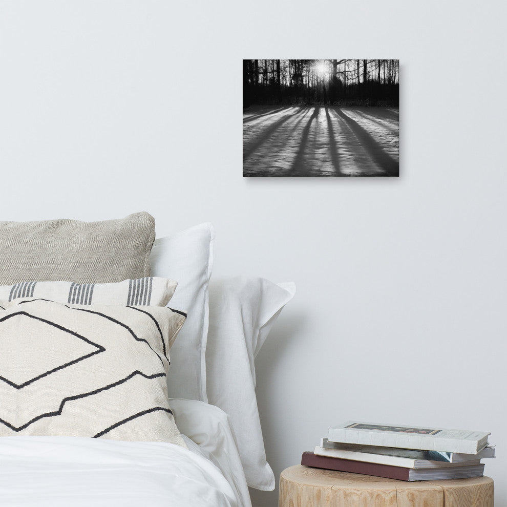 Primitive Wall Decor: Black & White Canvas Photo Print Winter Shadows, 12" X 16"