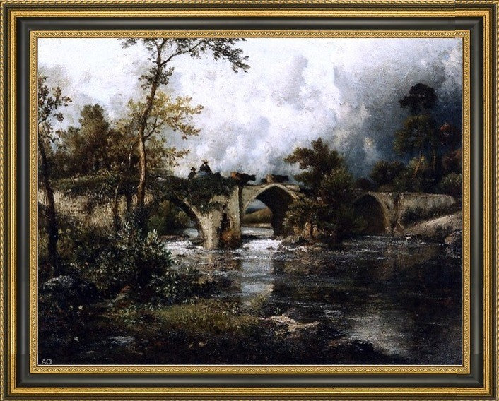 Jules Dupre The Old Bridge Framed Premium Canvas Print, 21"x28"