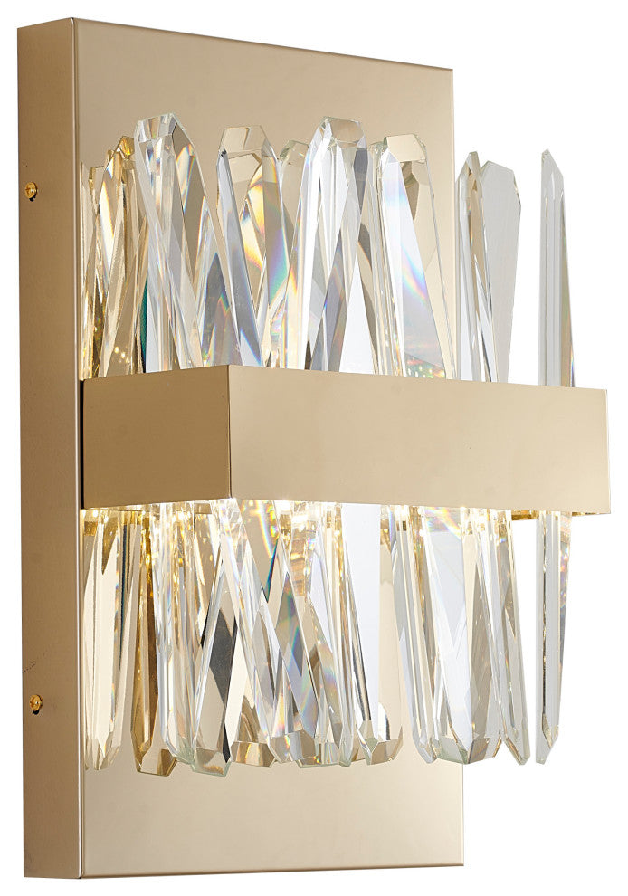 10" 2-Light Chrome Stainless Steel Led Wall Sconce With Clear Crystals, Gold