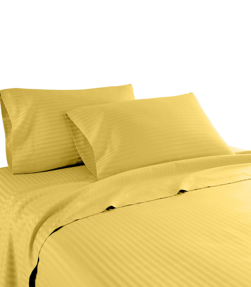 600 Thread Count 100% Cotton Stripe Sheet Set, Gold, Twin
