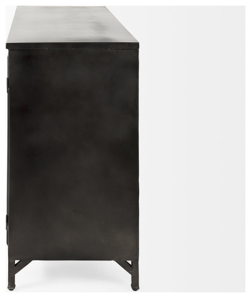 Rustic Black Metal Cabinet With Glass Doors