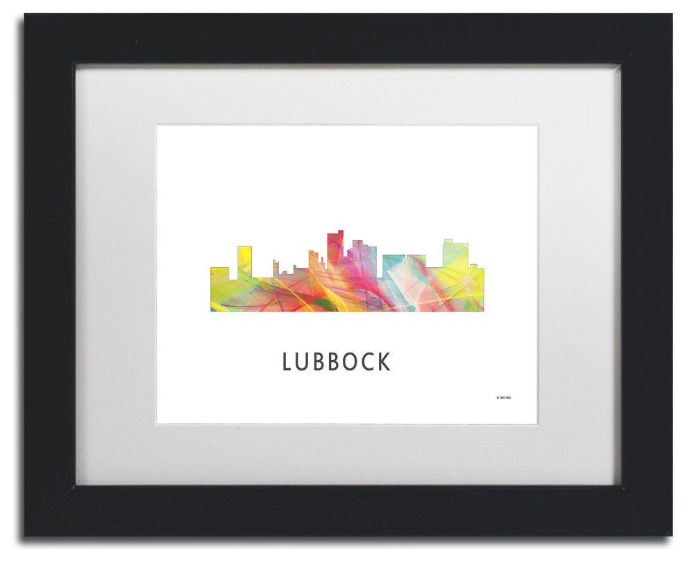 'Lubbock Texas Skyline Wb-1' Matted Framed Art, Black Frame, White Matte, 14x11