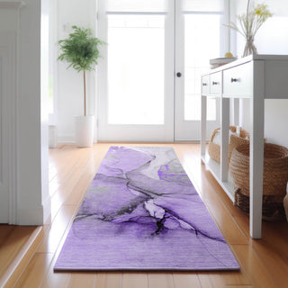 Premium Machine Washable Mayfield AMF506 Purple 2'3" x 7'6" Runner Rug