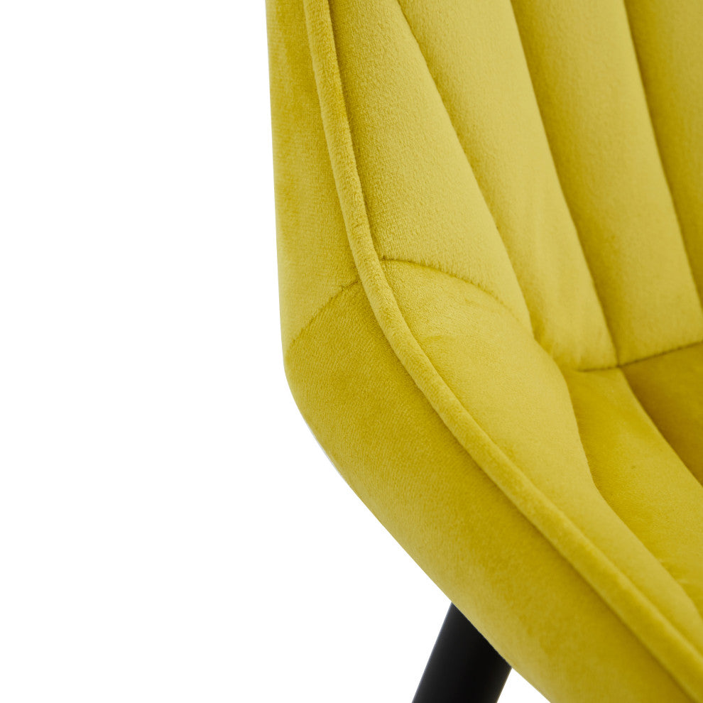 20 in.W Indoor Velvet 4 Dining Chairs with Cushions and Coated Legs, Yellow