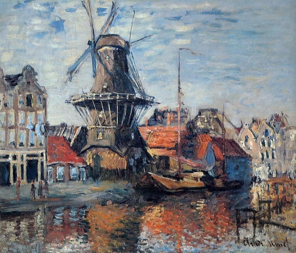 Claude Oscar Monet The Windmill on the Onbekende Canal- Amsterdam Wrapped Canvas