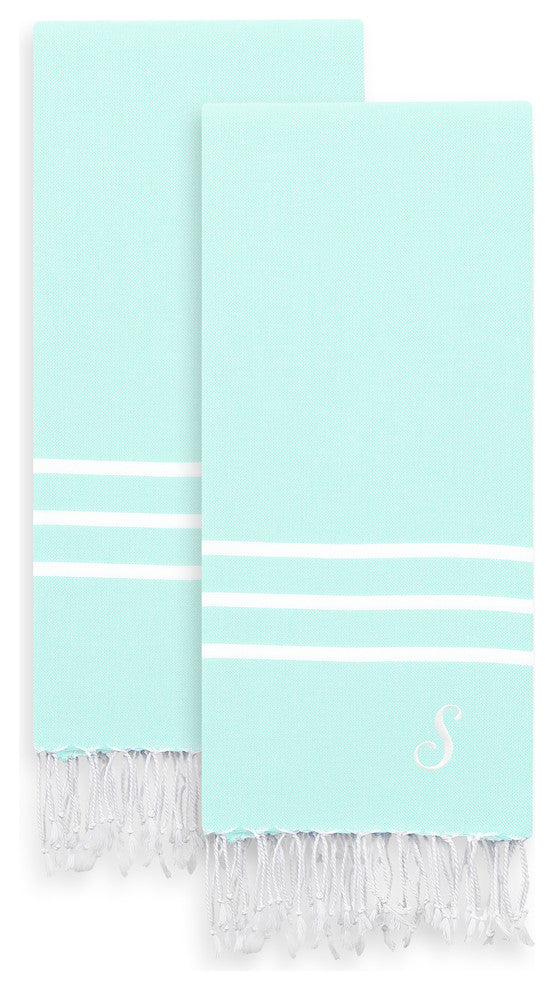 Alara Turkish Pestemal Hand Towels, Set of 2, Soft Aqua, S