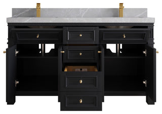 Paris 60" Double Sink Bathroom Vanity, Black 2" Pearl Gray