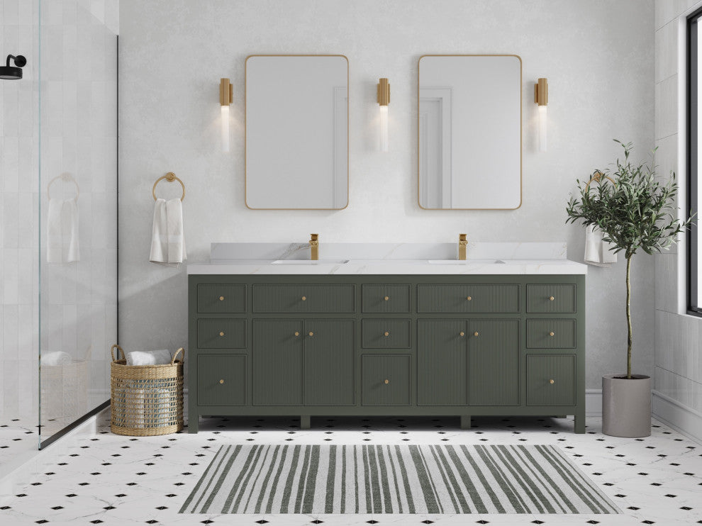 Sonoma 84" Double Sink Bath Vanity in Pewter Green, 2" Calacatta Sienna