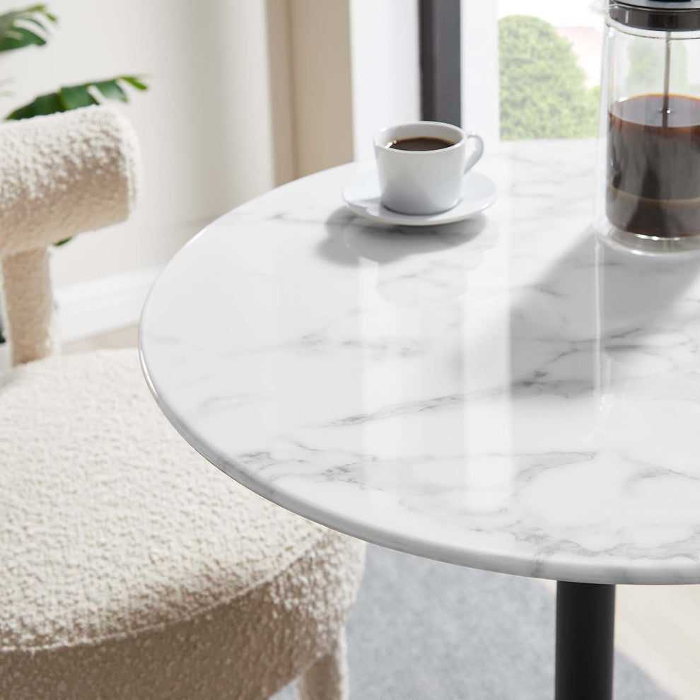 Black White Lippa 28" Round Artificial Marble Bar Table