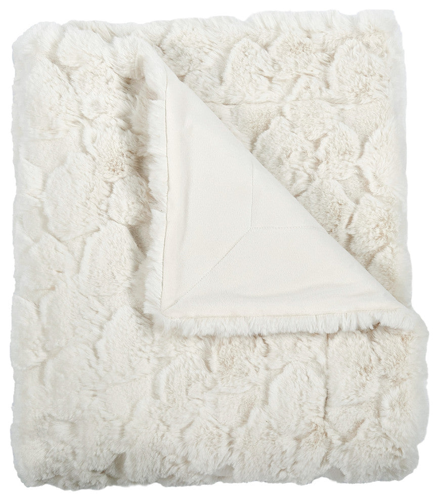 Cloud Carved Faux Fur Throw Blanket, White